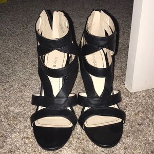 Black strap wedges worn once
